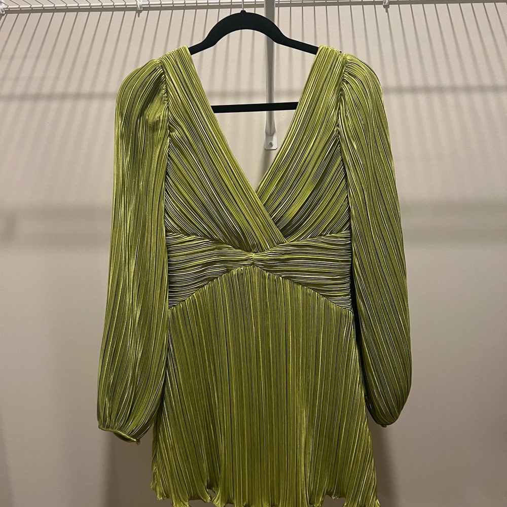 Badgley Mischka Green Pleated Mini Dress – Size 6
